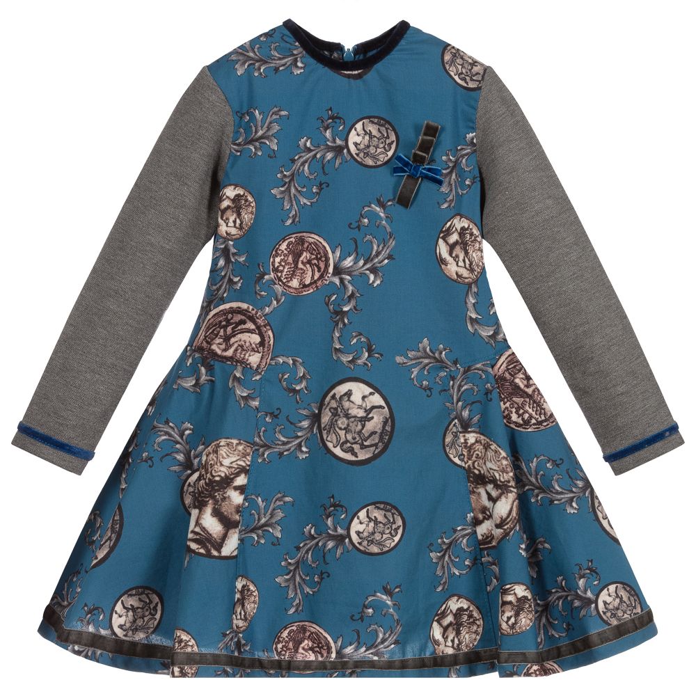 Pan Con Chocolate-Girls Blue & Grey Dress  | Childrensalon Outlet