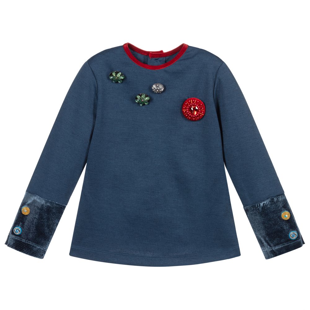 Pan Con Chocolate - Girls Blue Jersey Top | Childrensalon