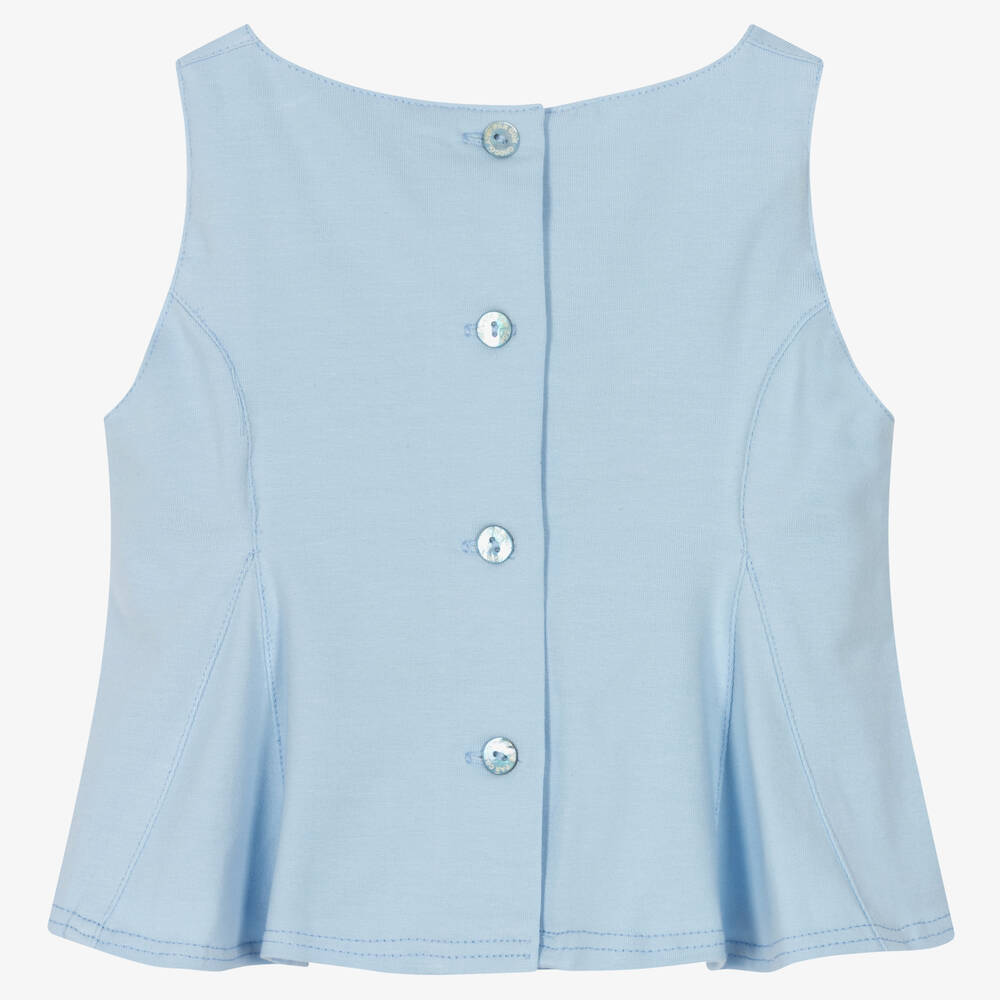 Pan Con Chocolate-Girls Blue Sleeveless Jersey Top | Childrensalon Outlet