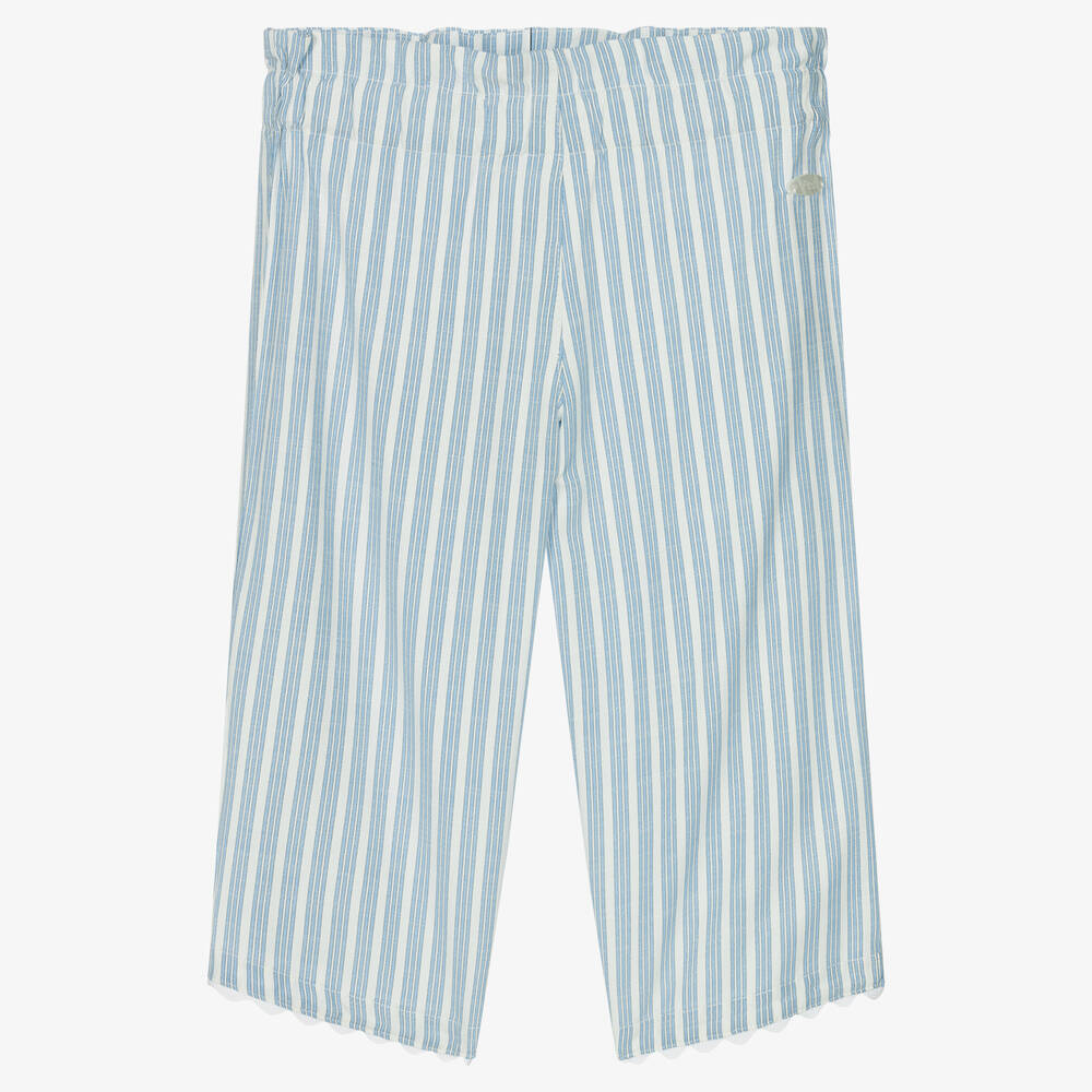 Pan Con Chocolate - Girls Blue & White Striped Trousers | Childrensalon