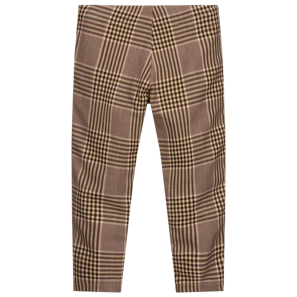 Pan Con Chocolate-Girls Brown Check Trousers  | Childrensalon Outlet
