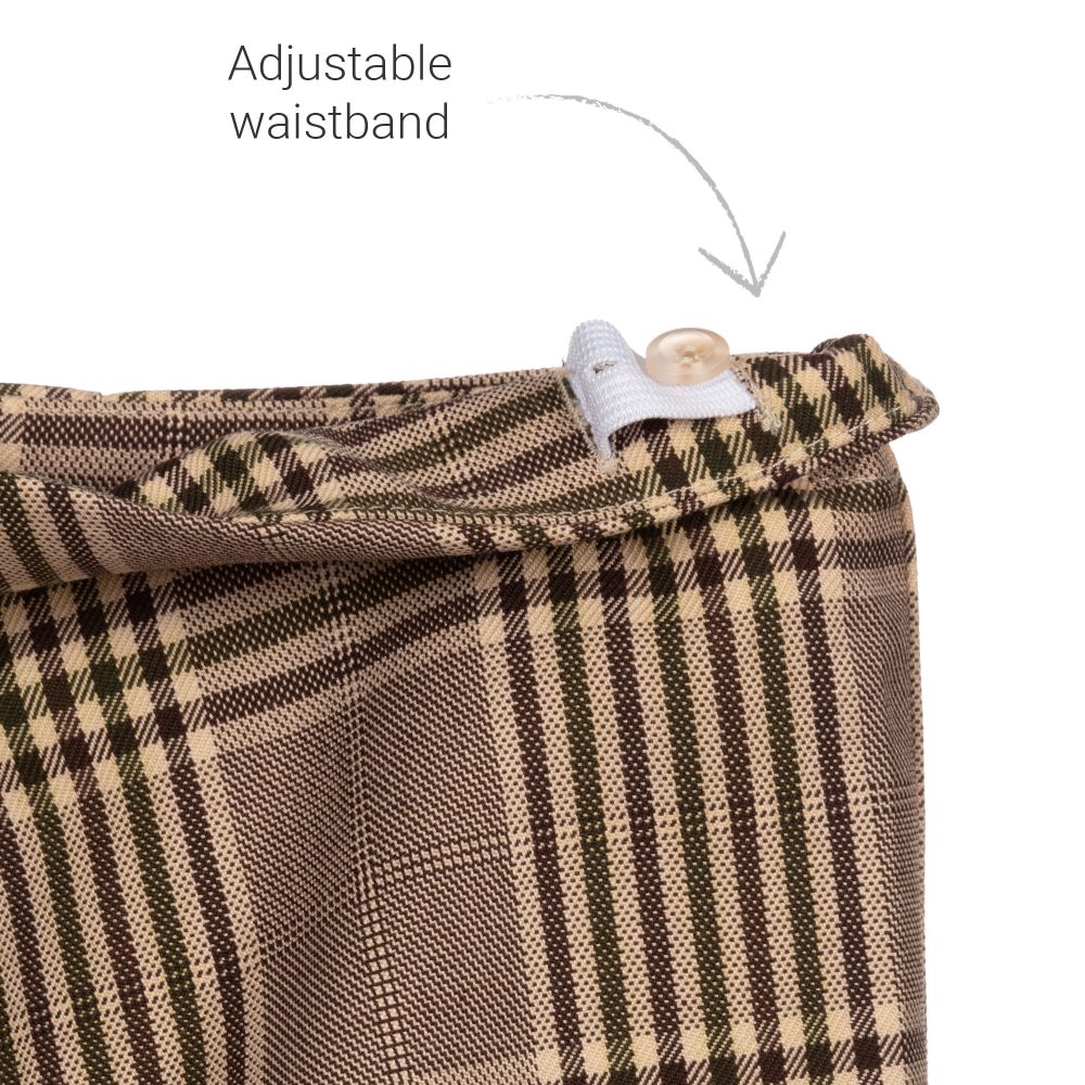 Pan Con Chocolate-Girls Brown Check Trousers  | Childrensalon Outlet