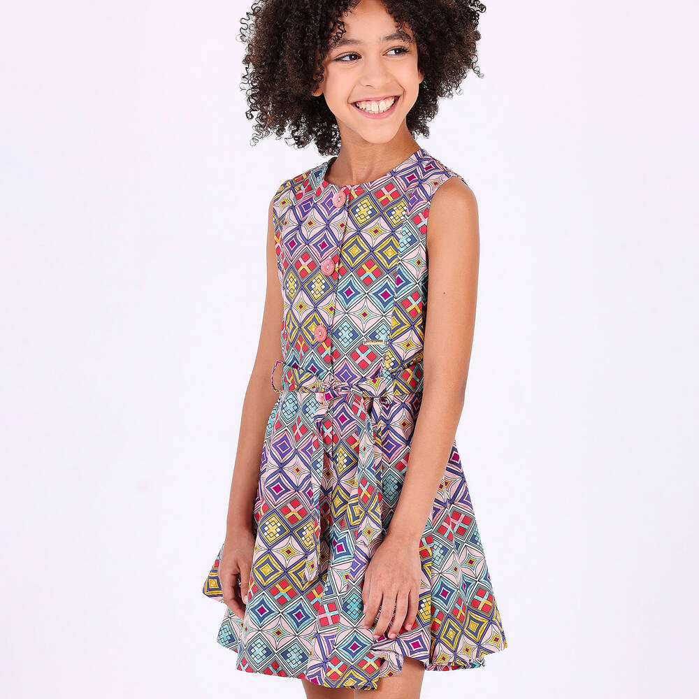 Pan Con Chocolate-Хлопковое платье с геометрическим принтом | Childrensalon Outlet