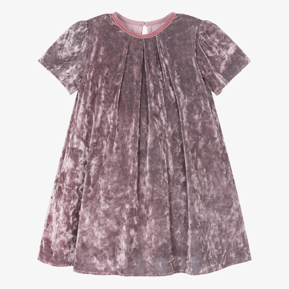 Pan Con Chocolate - Girls Dusky Purple Velour Dress | Childrensalon