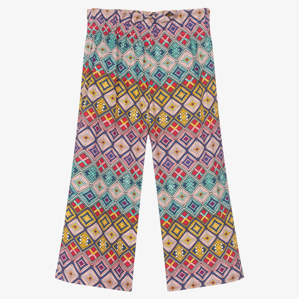 Pan Con Chocolate - Girls Geometric Print Cotton Trousers | Childrensalon