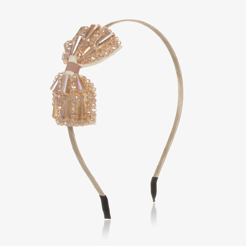 Pan Con Chocolate - Girls Gold Beaded Bow Hairband | Childrensalon