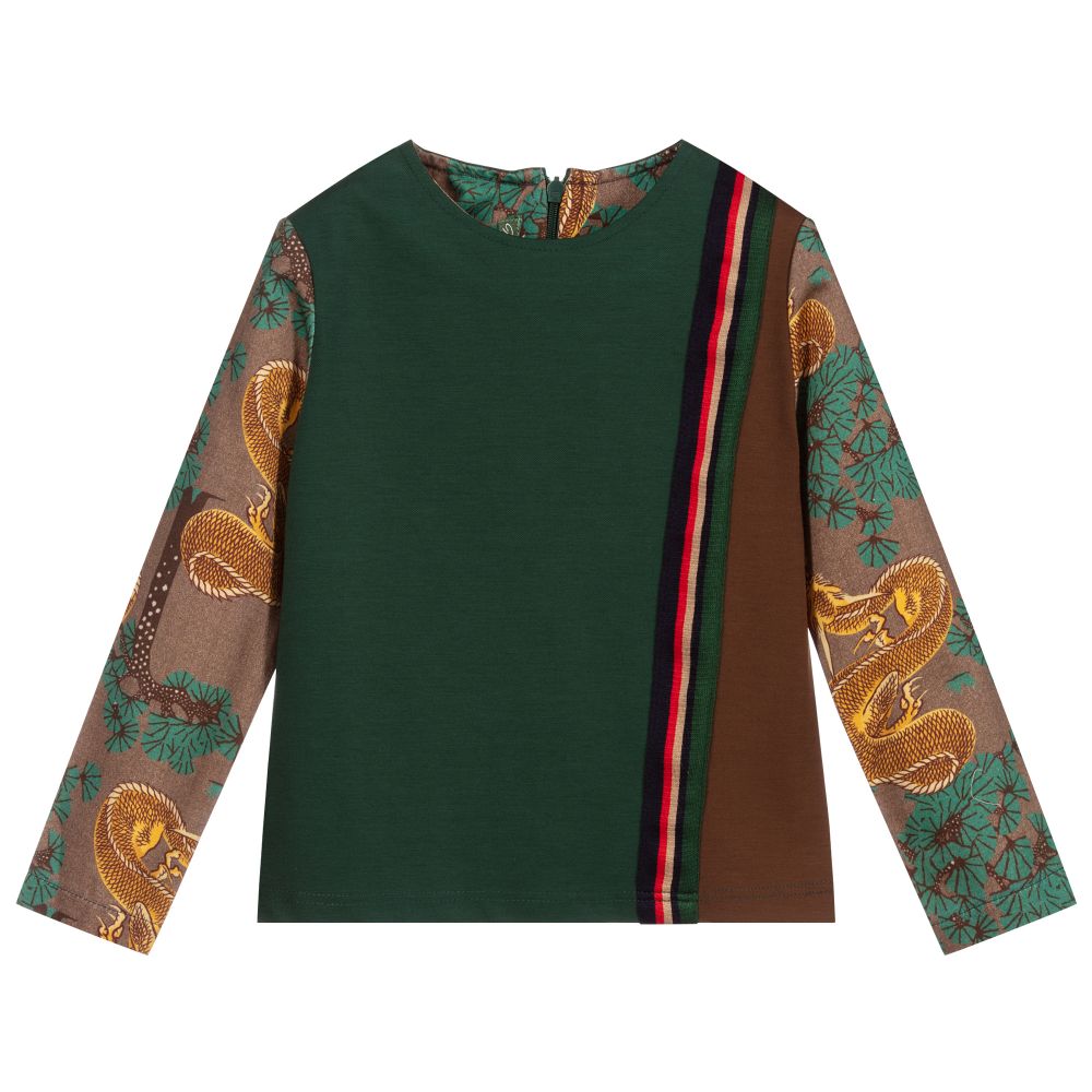 Pan Con Chocolate - Girls Green & Brown Top | Childrensalon