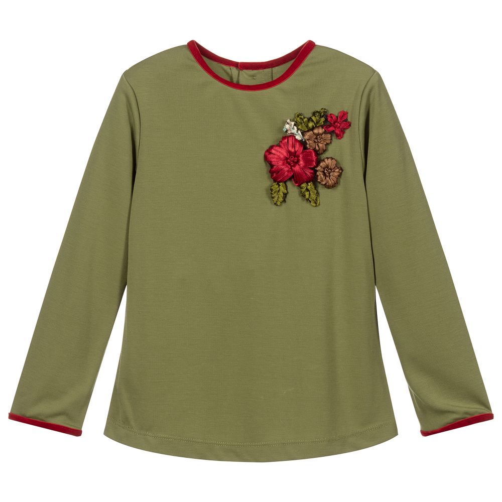 Pan Con Chocolate - Girls Green Cotton Top | Childrensalon