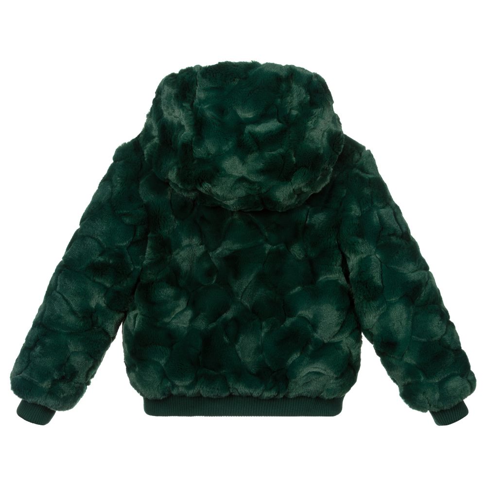 Pan Con Chocolate Girls Green Faux Fur Jacket Childrensalon Outlet