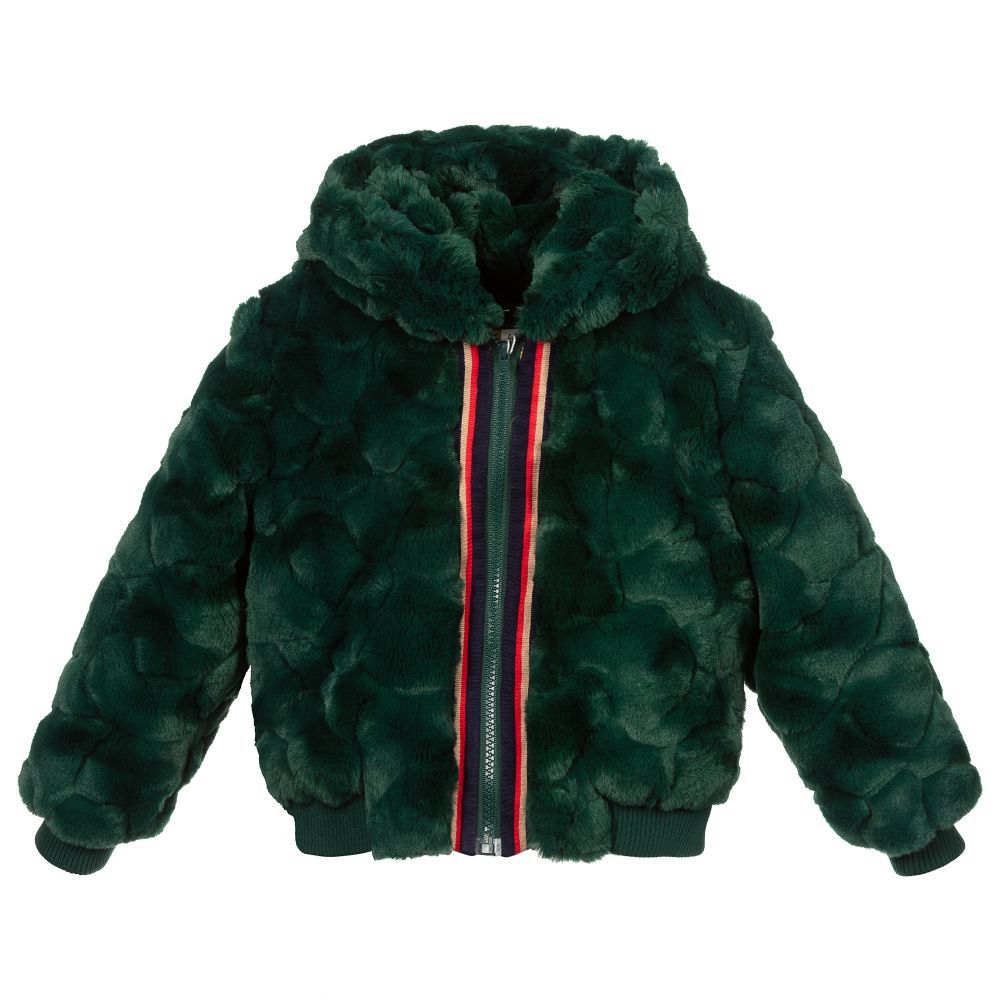 Pan Con Chocolate - Girls Green Faux Fur Jacket | Childrensalon