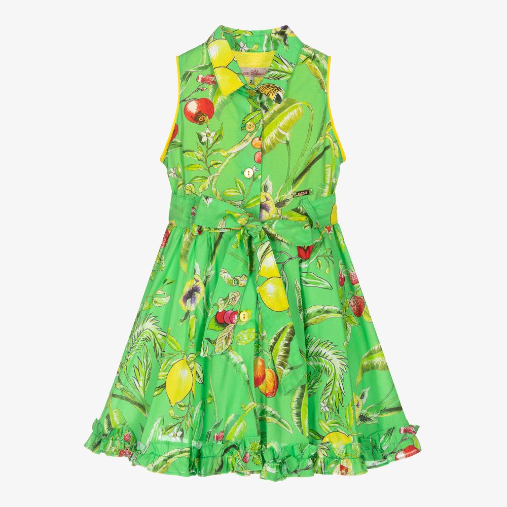 Pan Con Chocolate - Girls Green Fruit Cotton Dress | Childrensalon