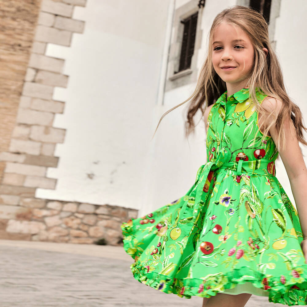 Pan Con Chocolate-Girls Green Fruit Cotton Dress | Childrensalon Outlet