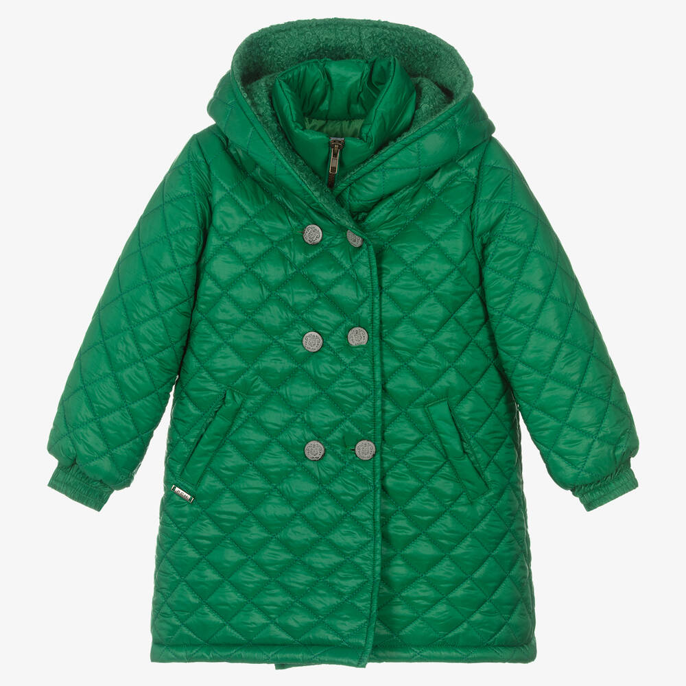 Pan Con Chocolate - Girls Green Quilted Coat | Childrensalon