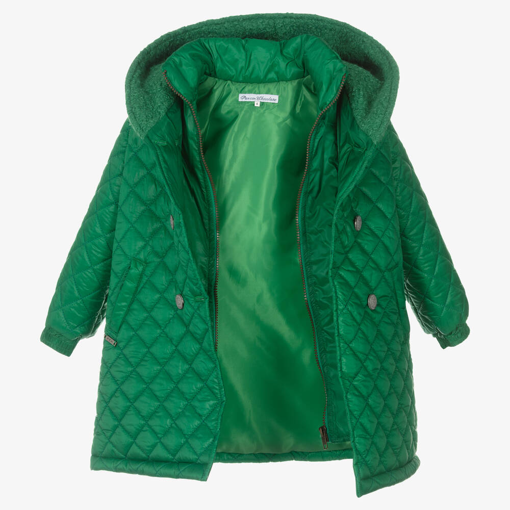 Pan Con Chocolate Girls Green Quilted Coat Childrensalon Outlet