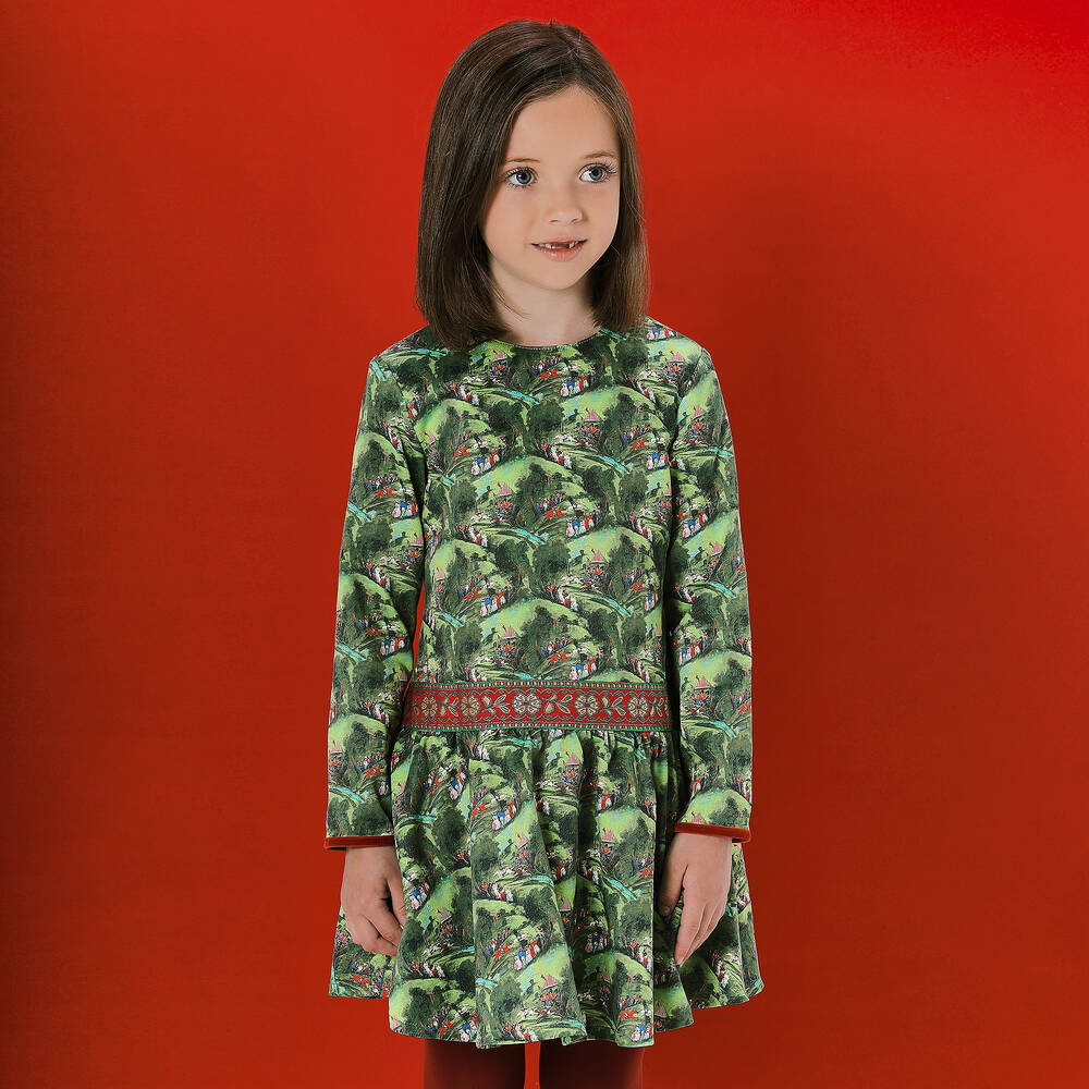 Pan Con Chocolate-Girls Green Satin Dress | Childrensalon Outlet