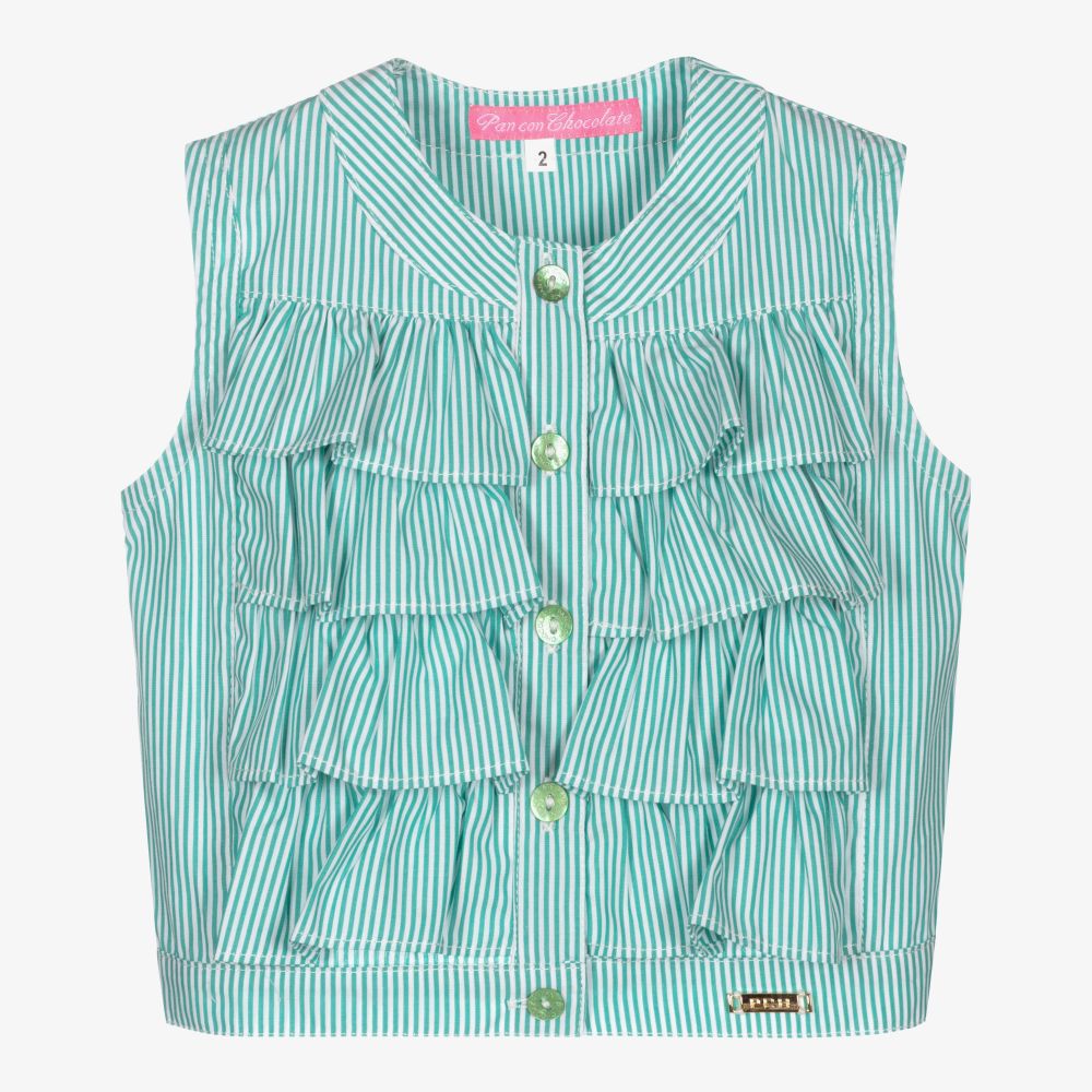 Pan Con Chocolate - Зеленая блузка в полоску для девочек | Childrensalon