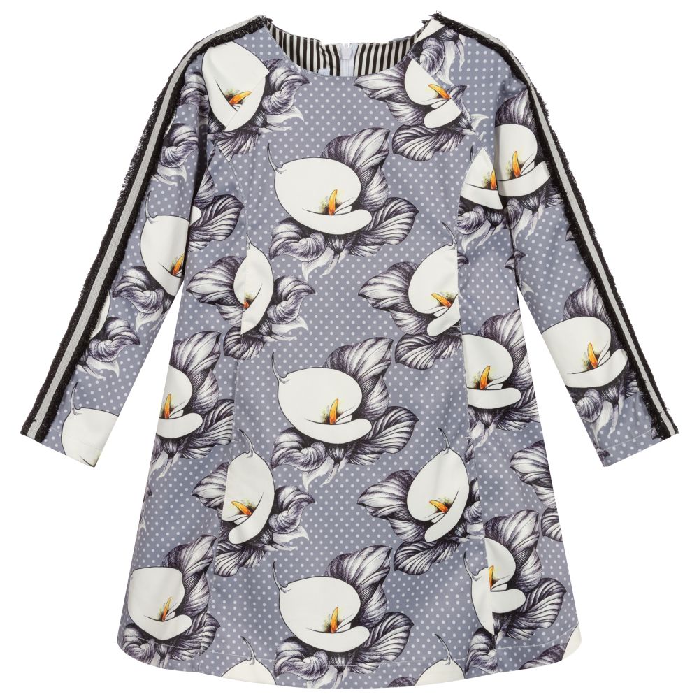 Pan Con Chocolate-Girls Grey Floral Dress | Childrensalon Outlet