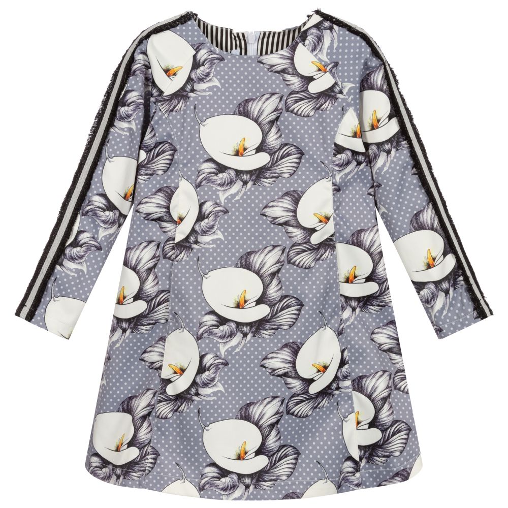 Pan Con Chocolate - Girls Grey Floral Dress | Childrensalon