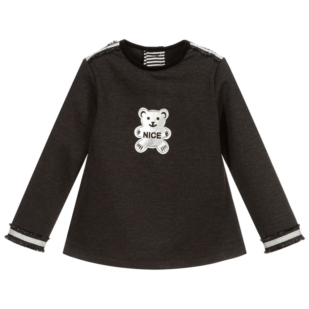 Pan Con Chocolate - Girls Grey Jersey Top | Childrensalon