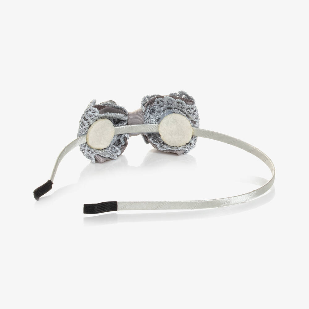 Pan Con Chocolate-Girls Grey Lace Bow Hairband | Childrensalon Outlet