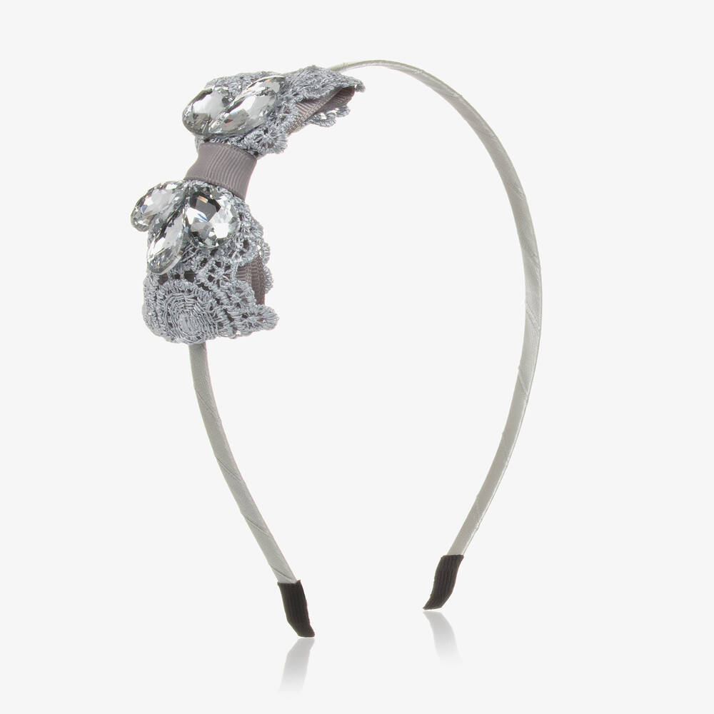 Pan Con Chocolate - Girls Grey Lace Bow Hairband | Childrensalon