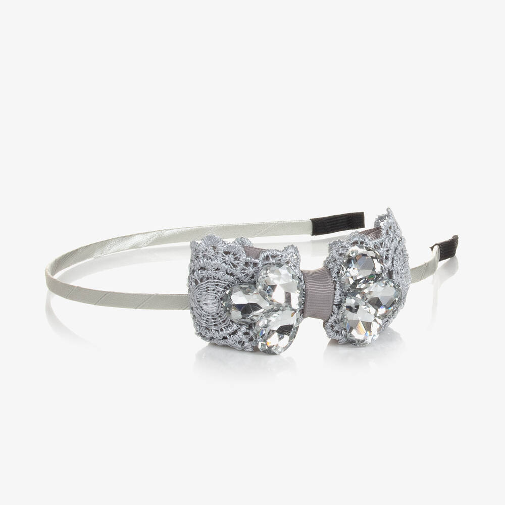 Pan Con Chocolate-Girls Grey Lace Bow Hairband | Childrensalon Outlet