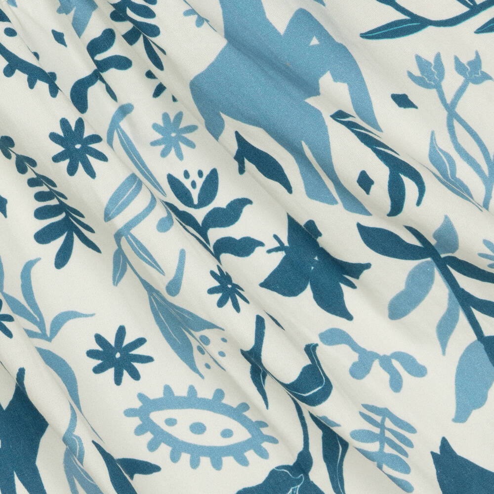Pan Con Chocolate-Girls Ivory & Blue Cotton Dress | Childrensalon Outlet