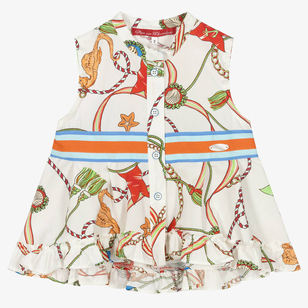Pan Con Chocolate - Кремовая хлопковая блузка с веревками | Childrensalon