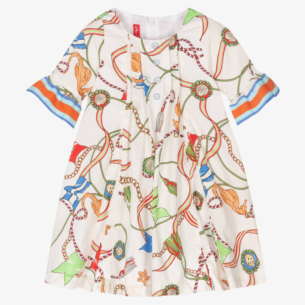 Pan Con Chocolate - Girls Ivory Rope Print Cotton Dress | Childrensalon