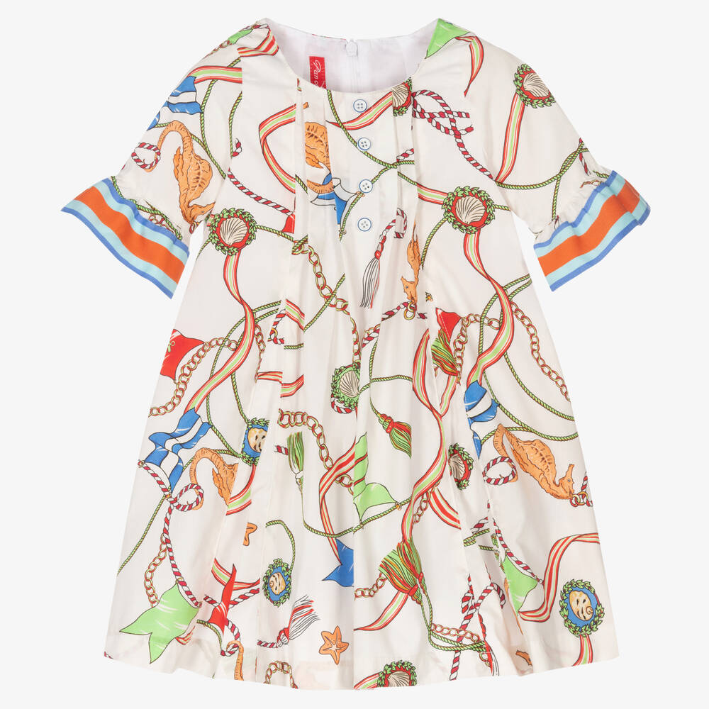 Pan Con Chocolate-Girls Ivory Rope Print Cotton Dress | Childrensalon Outlet