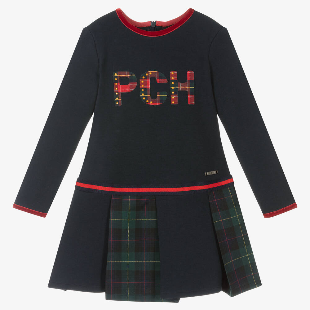 Pan Con Chocolate - Girls Navy Blue Cotton Dress | Childrensalon