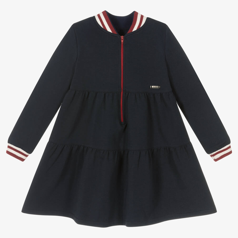 Pan Con Chocolate - Girls Navy Blue Cotton Dress | Childrensalon