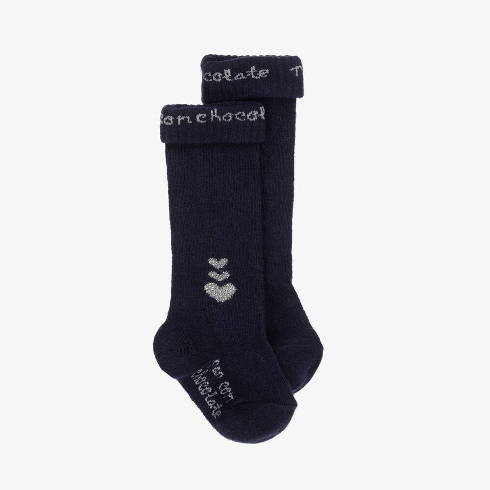 Pan Con Chocolate - Girls Navy Blue Cotton Socks  | Childrensalon