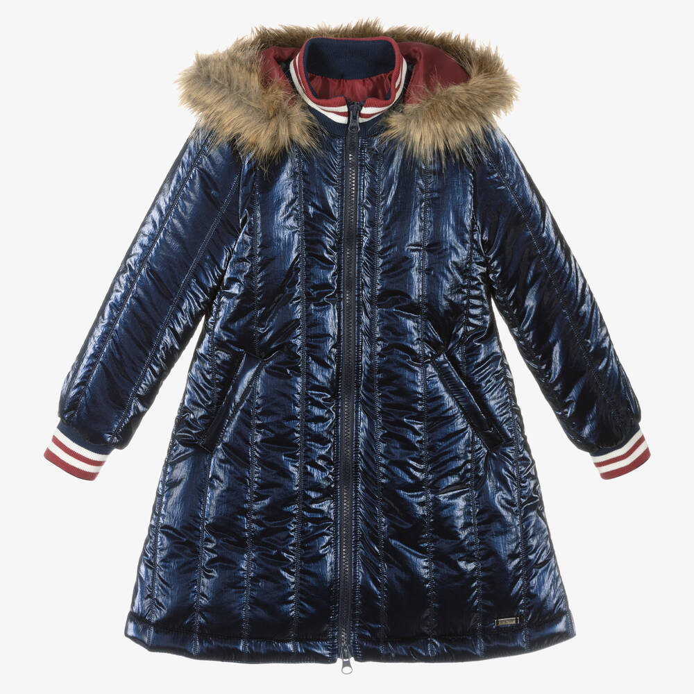 Pan Con Chocolate - Синее пальто с капюшоном для девочек | Childrensalon