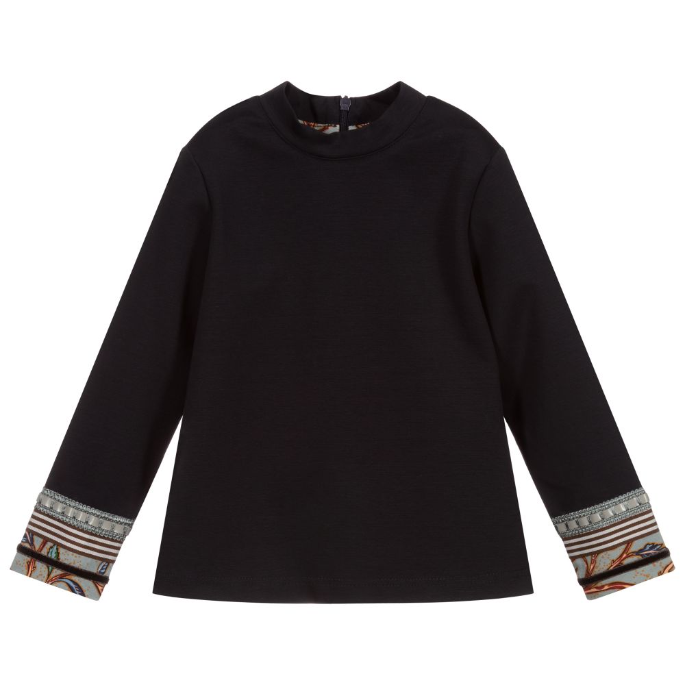 Pan Con Chocolate-Girls Navy Blue Jersey Top | Childrensalon Outlet