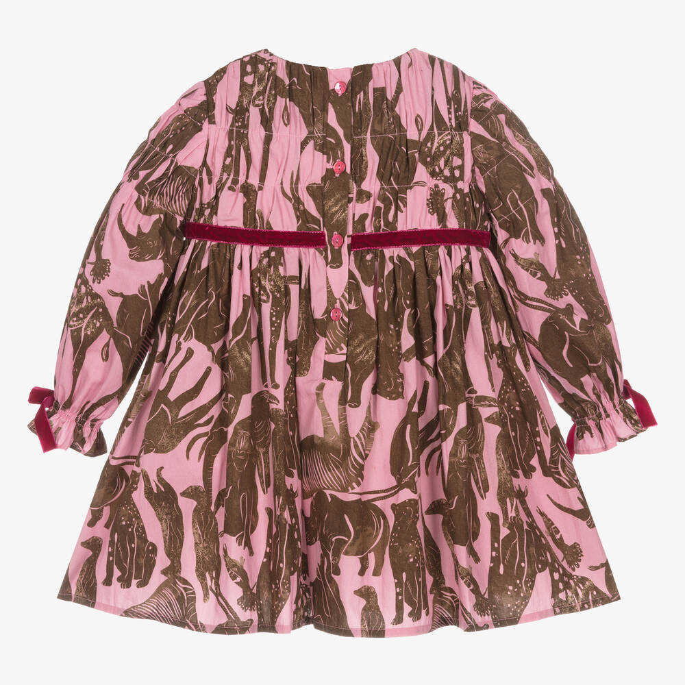Pan Con Chocolate-Girls Pink & Brown Cotton Dress | Childrensalon Outlet