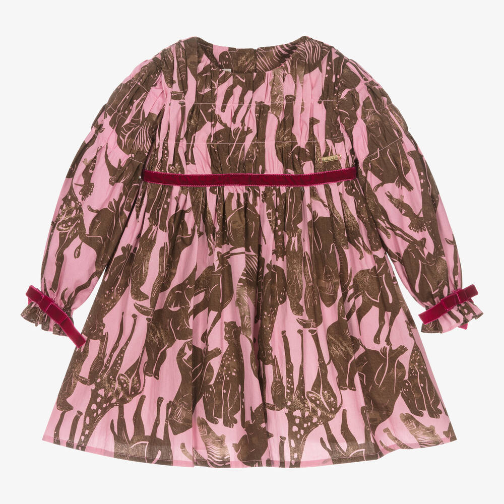 Pan Con Chocolate - Girls Pink & Brown Cotton Dress | Childrensalon