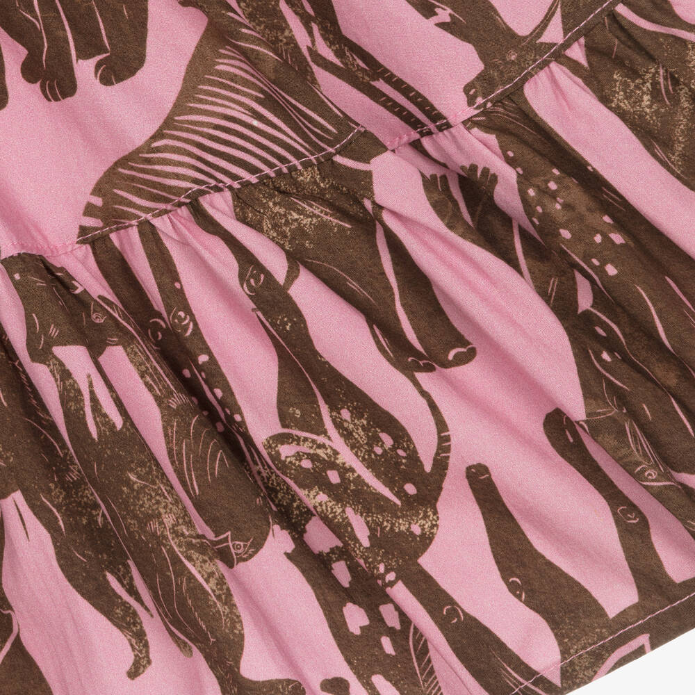 Pan Con Chocolate-Girls Pink & Brown Cotton Shirt Dress | Childrensalon Outlet