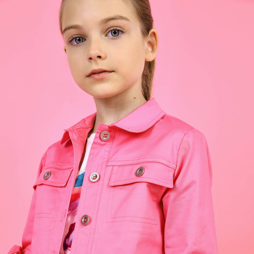 Pan Con Chocolate-جاكيت قطن جيرسي لون زهري للبنات | Childrensalon Outlet