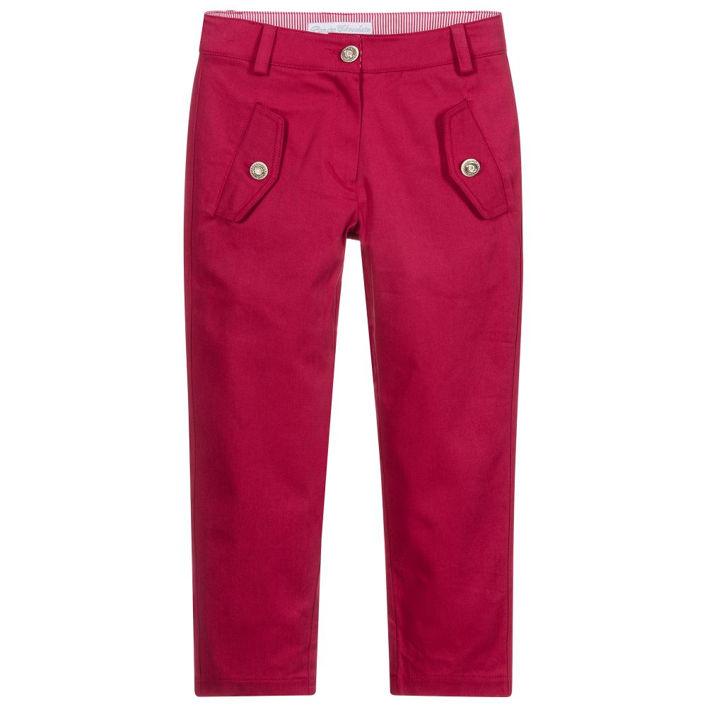 Pan Con Chocolate - Girls Pink Cotton Trousers  | Childrensalon