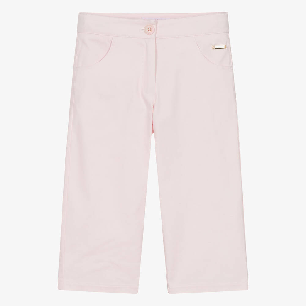 Pan Con Chocolate - Girls Pink Cropped Cotton Trousers | Childrensalon