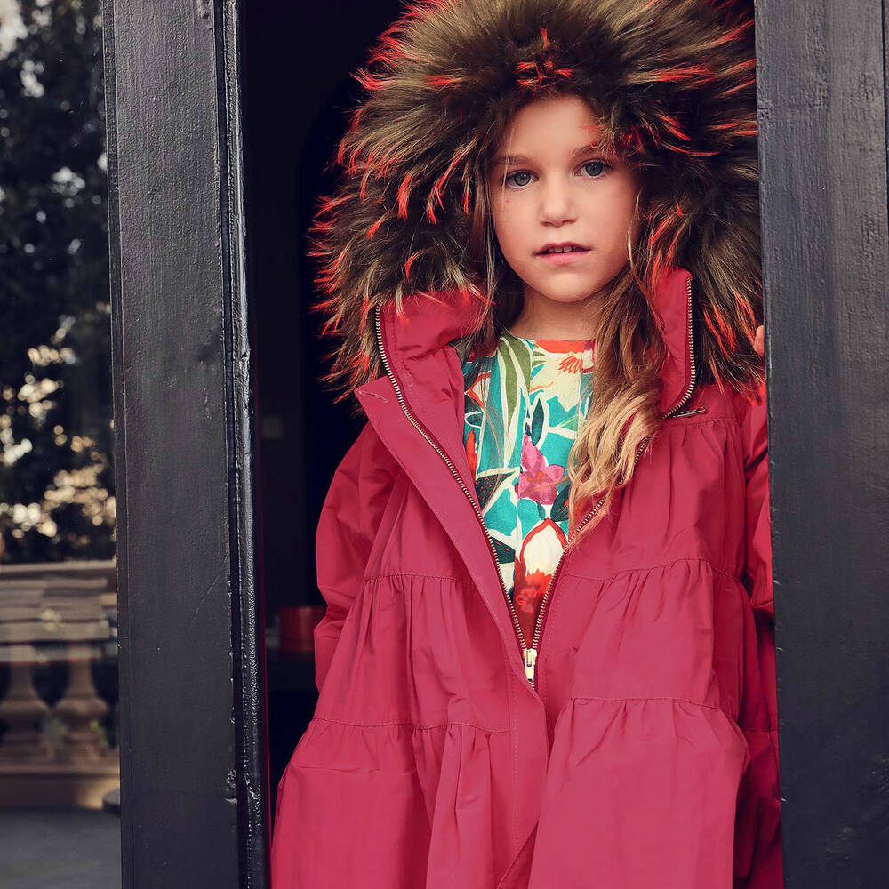 Pan Con Chocolate-معطف مزيج قطن لون زهري فيوشيا للبنات | Childrensalon Outlet