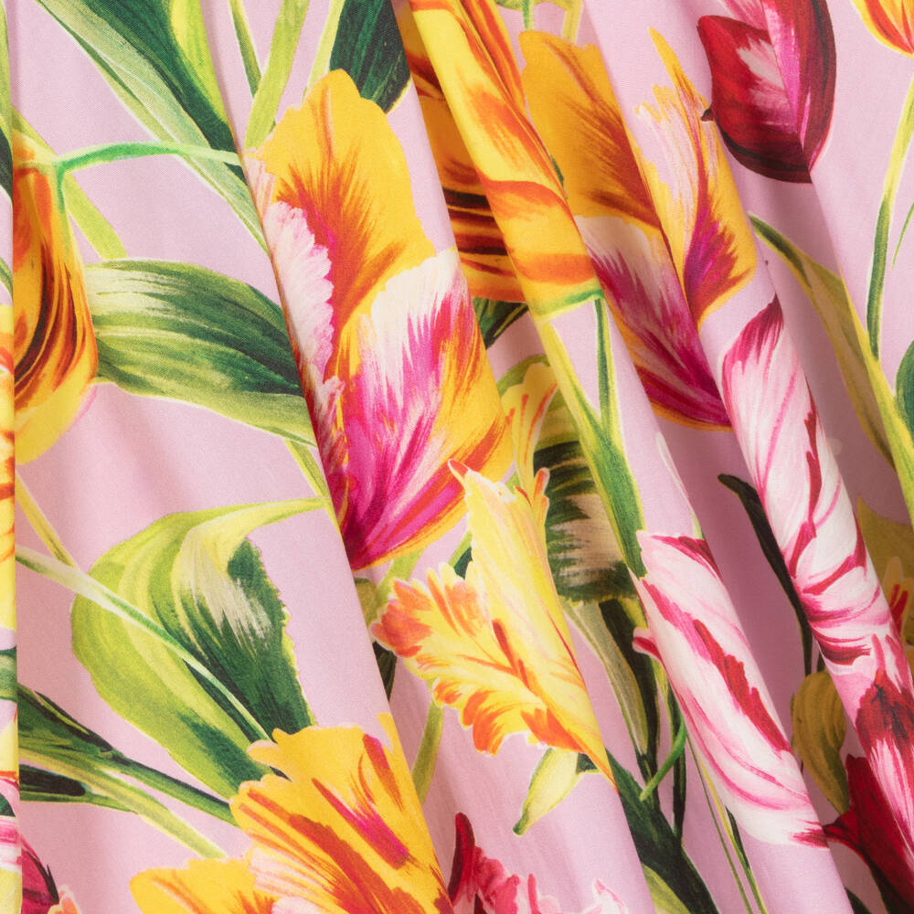 Pan Con Chocolate-فستان قطن بوبلين لون زهري بطبعة ورود | Childrensalon Outlet