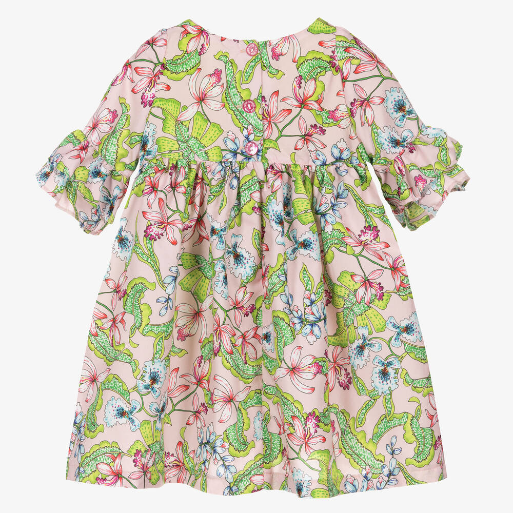 Pan Con Chocolate-Розовое хлопковое платье с цветами | Childrensalon Outlet