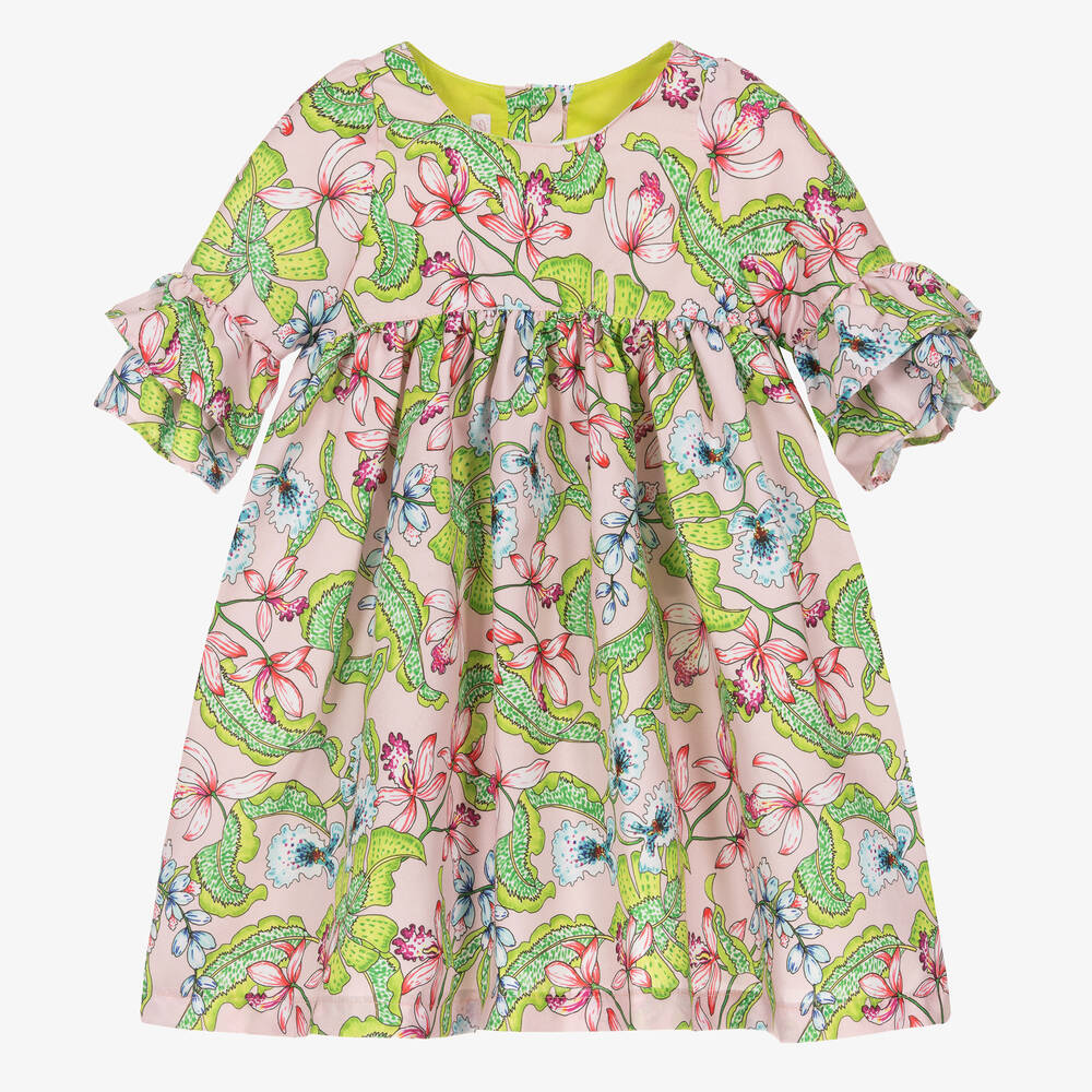 Pan Con Chocolate - Girls Pink Floral Cotton Dress | Childrensalon