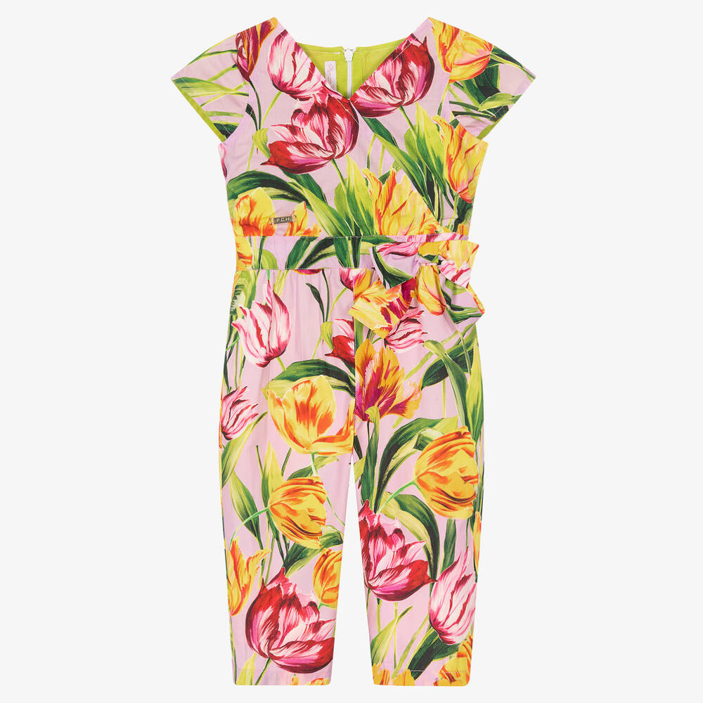 Pan Con Chocolate - Rosa Baumwoll-Jumpsuit mit Blumen | Childrensalon