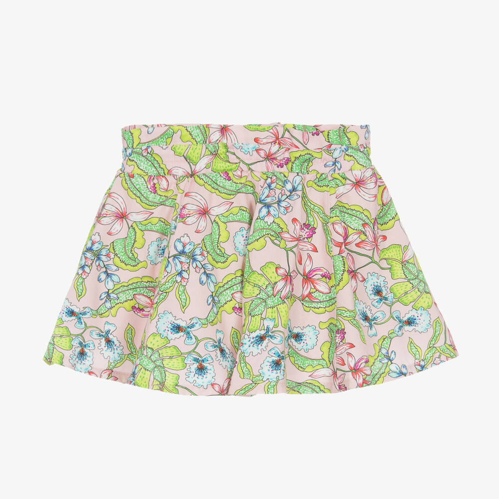 بان كون شوكولا-تنورة قطن ساتين لون زهري بطبعة ورود | Childrensalon Outlet