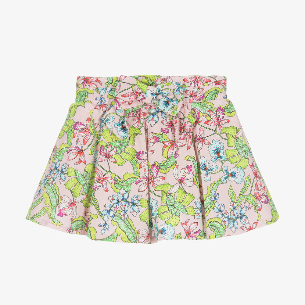 Pan Con Chocolate - Girls Pink Floral Cotton Skirt | Childrensalon