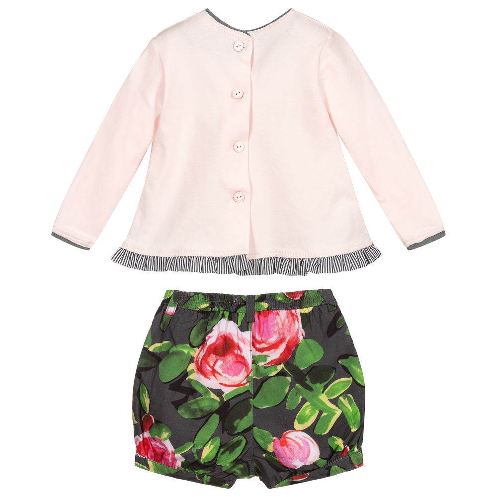Pan Con Chocolate-Girls Pink Floral Shorts Set | Childrensalon Outlet