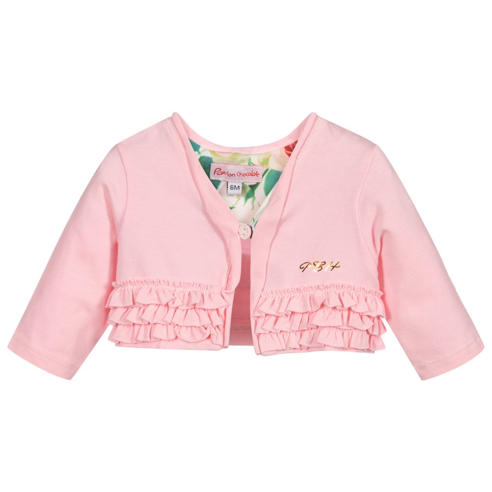Pan Con Chocolate - Girls Pink Jersey Cardigan | Childrensalon